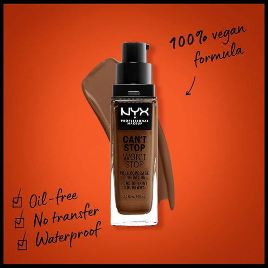 NYX PROFESSIONAL MAKEUP Can't Stop Won't Stop Foundation, 24h Full Coverage Matte Finish - Mocha