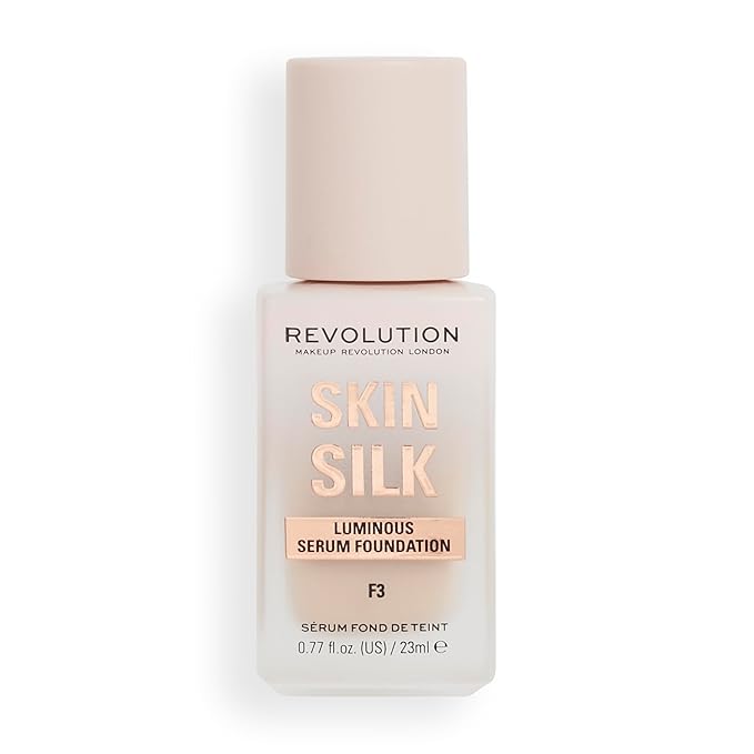 Revolution, Skin Silk Serum Foundation, Light to Medium Coverage, Lightweight & Radiant Finish, Contains Hyaluronic Acid, F3 Light Skin Tones, 0.77 fl oz