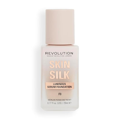 Revolution, Skin Silk Serum Foundation, Light to Medium Coverage, Lightweight & Radiant Finish, Contains Hyaluronic Acid, F3 Light Skin Tones, 0.77 fl oz