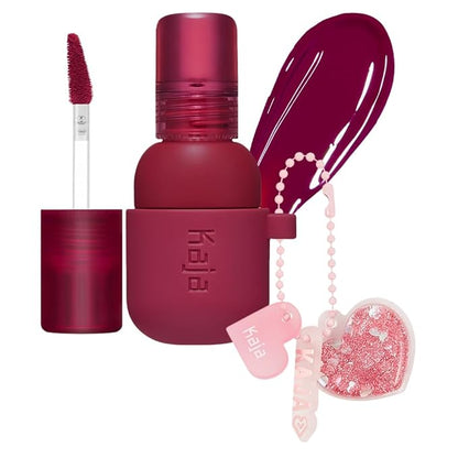 Kaja Lip & Blush Glazed Keychain Stain - Jelly Charm 01 Cherry Spritz | with Triple Berry Complex, Lemon Fruit Extract &Olive Squalane, Hydrating, Long Lasting Tint