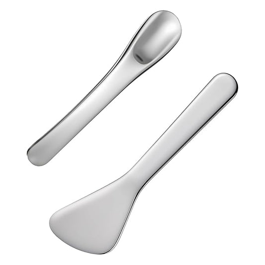 2Pcs Cosmetic Spatula, Reusable Mini Makeup Spatulas Stainless Steel Face Mask Applicator Cosmetic for Skincare Lotions for Sampling and Mixing Creams