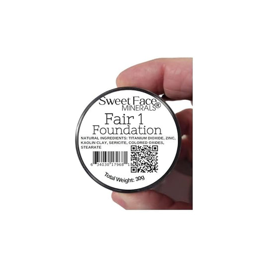 Fair Shade 1 Foundation (30g Full Size Sifter Jar) Matte Mineral Makeup Loose Powder Bare Face Full Coverage Long Lasting All Natural Noncomedogenic for All Skin Types Airbrushed Finish SPF 30