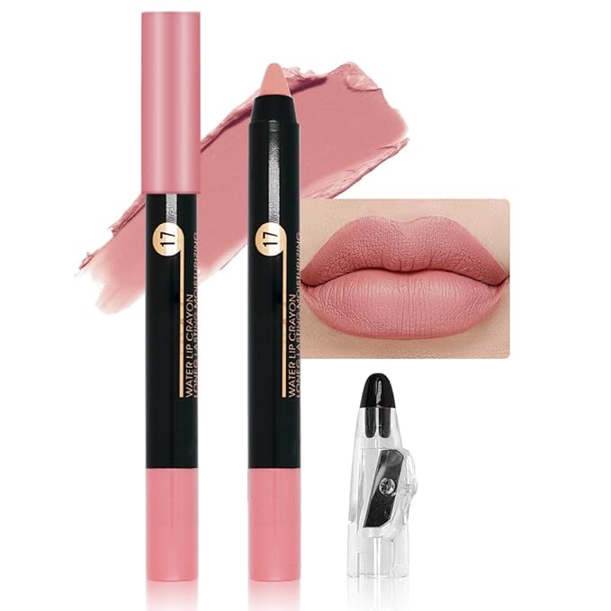 Nude Orange Crayon Matte Lipstick Lip Liner Pencil, Moisture Smooth Lipstick Penil, With Pencil Sharpener Sharpenable Lip Pen Ultimate Lip Crayon for Women Easy to Apply Waterproof 17#