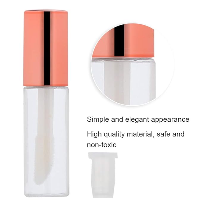 Case of 90 packs, Empty Plastic Clear Lip Gloss Tubes Lip Balm Bottle Container Rose Gold Transparent 1.2ML Makeup Tool for Women (90 pcs, Rose Gold)