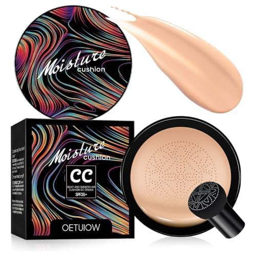Mushroom Head Air Cushion CC Cream - New Upgraded Colored Packaging BB Cream Face Makeup Foundation for Mature Skin Moisturizing Concealer Brighten Long-Lasting (Natural)