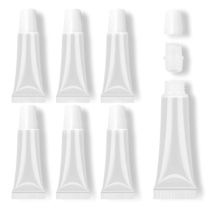 AMORIX 6PCS 10ml Lip Gloss Tubes Clear Empty Lip Balm Containers with White Cap Refillable Soft Cosmetic Squeeze Tubes for Lip Gloss Base Glitter Pigment Powder.