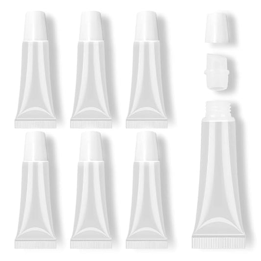 AMORIX 6PCS 10ml Lip Gloss Tubes Clear Empty Lip Balm Containers with White Cap Refillable Soft Cosmetic Squeeze Tubes for Lip Gloss Base Glitter Pigment Powder.