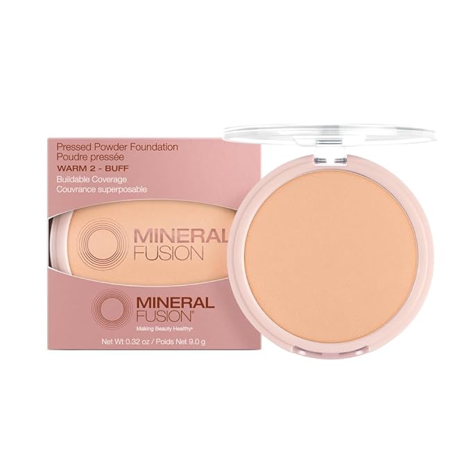 Mineral Fusion Pressed Powder Foundation, Warm 2 - Med Skin w/Yellowish Undertones, Age Defying Foundation Makeup with Matte Finish, Talc Free Face Powder, Hypoallergenic, Cruelty-Free, 0.32 Oz