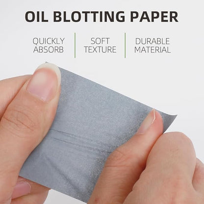 Oil Blotting Sheets - 300 PCS Face Oil Absorbing Sheets Natural Oil Control Film for Oily Skin with Mirror and Puff -Black