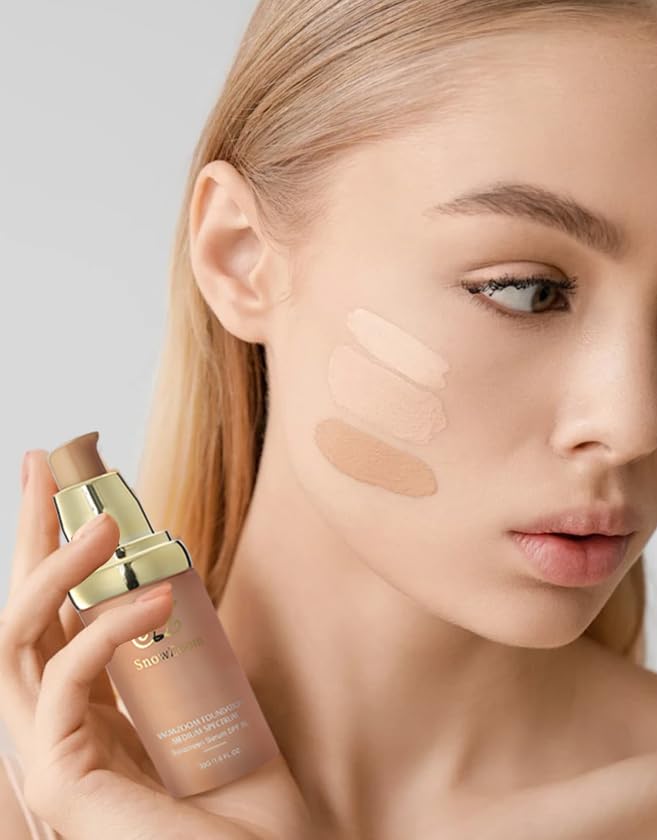 Snowzoom Bio 4-in-1 Foundation-Light/Medium Adaptive Color Changing Formula,Full Coverage with SPF50,TikTok Makeup Trend (Deep mid-spectrum - for darker skinned people, 1.2 oz)