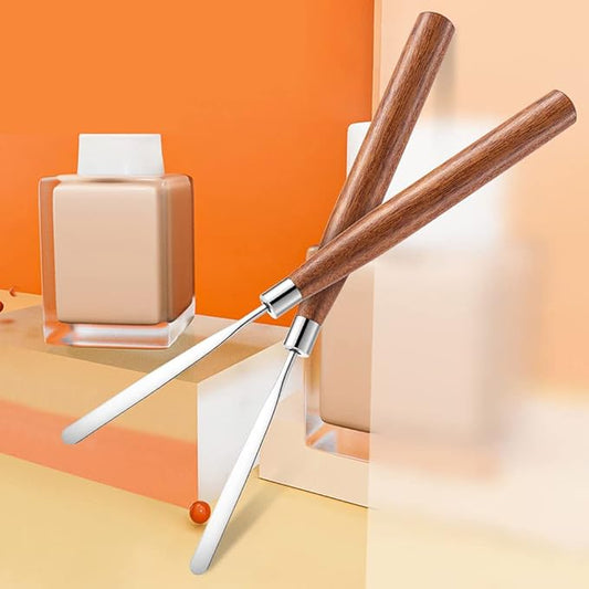 2 Pcs Stainless Steel Makeup Spatulas with Wooden Handle Metal Cosmetic Foundation Spatula Nail Art Mixing Spatula