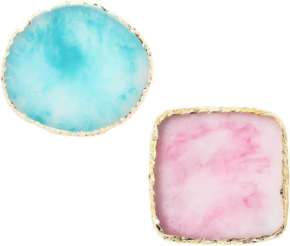 2Pcs Resin Nail Art Palette, Nail Art Painting Gel Palette, Gold Edge Color Display Board Photo Props for Nail Art, Cosmetic, Crafts, Lipstick, Jewelry, Makeup Tools