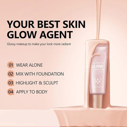 Full Match Glow Foundation, Enhance Foundation Natural Glow, Professional Coverage for a Flawless Look (Light, Large)