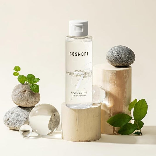 COSNORI Micro Active Lip and Eye Make-up Remover – Vegan, Hypoallergenic, Hydration Booster, Gentle Face Cleanser for Sensitive Skin, 7 Natural Extracts, Deep-sea Water, 3.4 fl.oz (100ml)