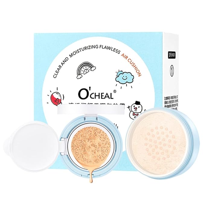 O'CHEAL Whitening Loose Powder and CC Air Cushion BB Cream Liquid Foundation Cream for Makeup Concealer Cushion for Face Make Up Cushion Makeup NATURAL COLOR