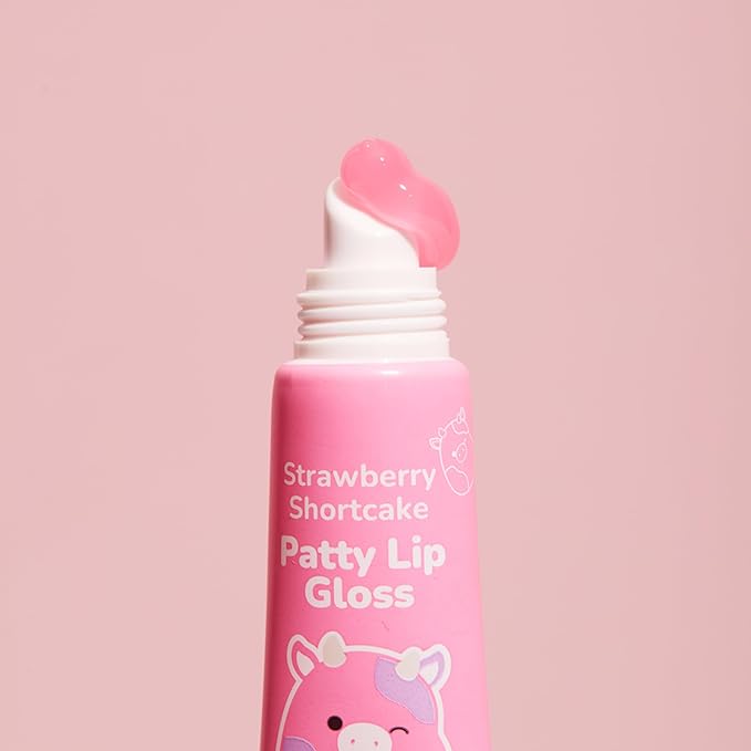 TONYMOLY x Squishmallow Patty Keychain Lip Gloss, Strawberry Shortcake Gloss, Sheer Pigmented Glossy Lip Stain, Hydrating, Non-Sticky, High Shine Glossy, 11ml