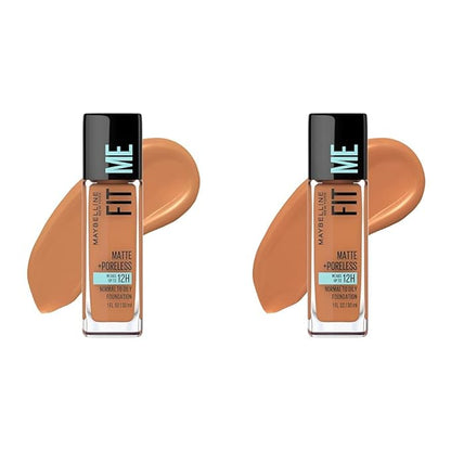 Maybelline Fit Me Matte + Poreless Liquid Foundation Makeup Bundle with Classic Tan and Spicy Brown Shades, 1 Count Each