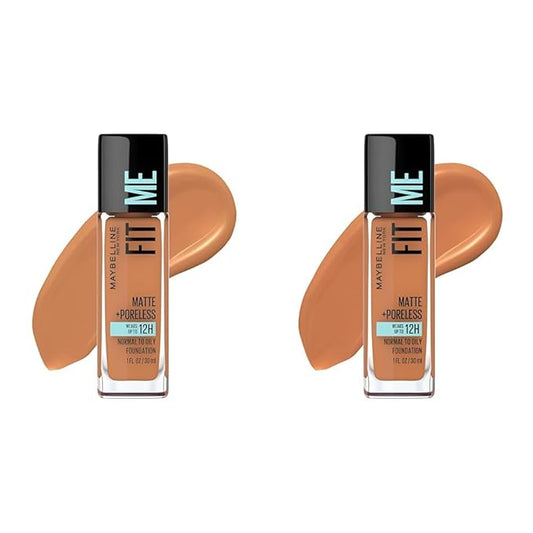 Maybelline Fit Me Matte + Poreless Liquid Foundation Makeup Bundle with Classic Tan and Spicy Brown Shades, 1 Count Each