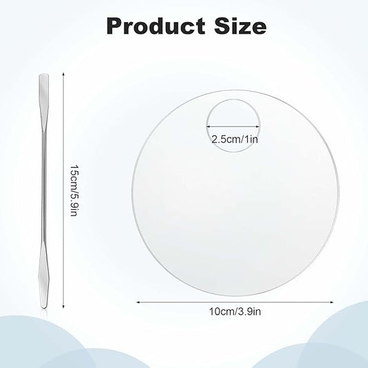 2PCS Makeup Mixing Palette with 2PCS Metal Spatula, Mixing Pigment Palette, Round White Clear Foundation Palette for Make up Eyeshadow Liquid Foundation Cosmetic Nail-Art Pigment Mixing Color