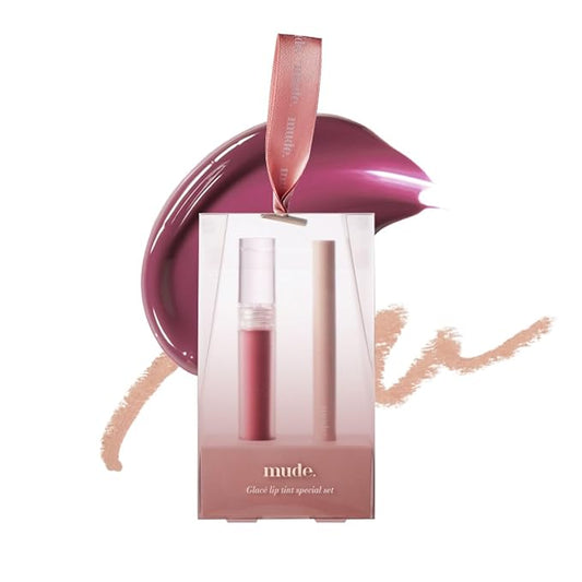 Glacé Lip Tint 09 Plum Tea&Lip Liner Special Set Gift for Her Have a Plumped-Looking Lips with Blendable Lip Liner