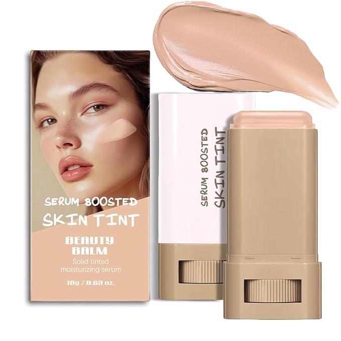 A 3-in-1combining Foundation Stick Beauty Balm Serum Boosted Skin Tint,Solid Tinted Moisturizing Serum Contour Foundation Face for Women,Natural Finish Makeup,Buildable Medium-to-Full Coverage(#05)