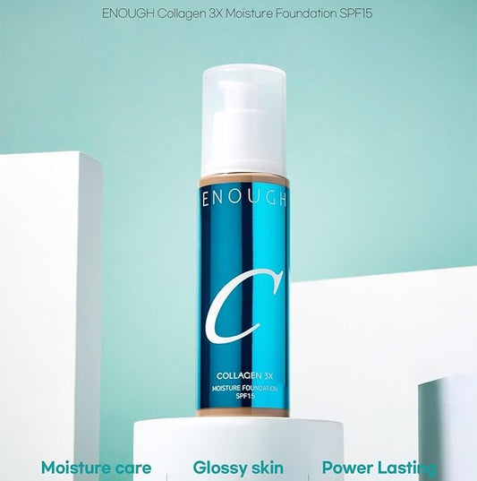 ENOUGH COLLAGEN 3X Moisture Foundation SPF 15, Korean Makeup Full Coverage Tinted Moisturizer, Skin Care Face Sunscreen for Women (#21N Clear Beige, 3.38 fl oz / 100ml)