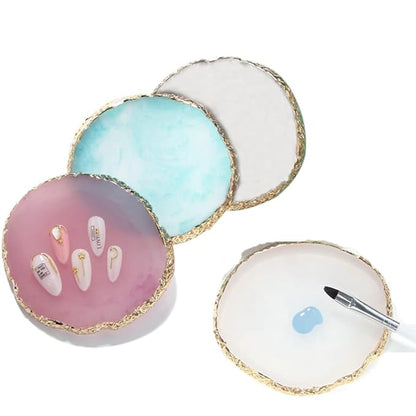 Resin Nail Art Palette, Nail Art Painting Mixed Color Palette Gold Edge Nail Gel Color Makeup Display Board (2#Pink)