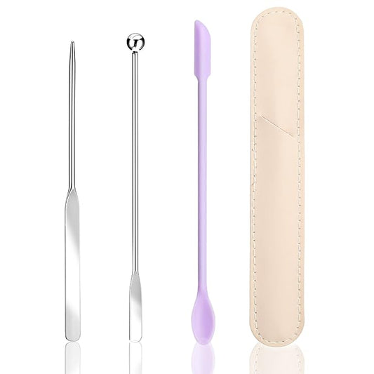 Makeup Spatula, Stainless Steel Depotting Spatula with Silicone Cosmetic Tools Make Up Accessories for Cosmetics Mixing Blending Foundation Small Area of Face