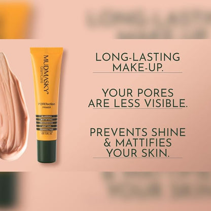 MUDMASKY POREfection Primer 15ml / 0.5FL. OZ. Hybrid Primer – Skincare x Makeup – Minimizes Pores, Mattifies & Nourishes Skin – Long-lasting Base for Flawless Beauty – Made in Italy