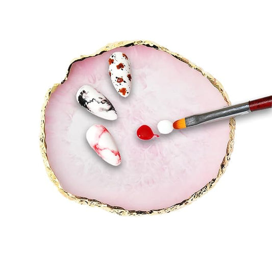 Resin Nail Art Palette, Nail Art Painting Mixed Color Palette Gold Edge Nail Gel Color Makeup Display Board (Pink+White)