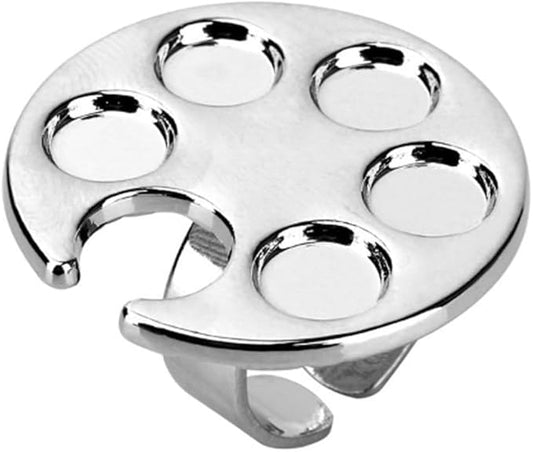 Silver Mini Manicure Palette Metal Paint Palette Finger Rings Nail Art Tools Makeup Palettes