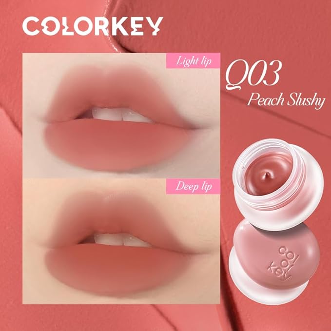 COLORKEY Bouncy Multi-Purpose Mud, Lip Tint, cheek, Moist Fit Without Stickiness, non-sticky, Creamy Soft Texture,Smudge-Proof (Q03-Peach Slushy, 4.5g)