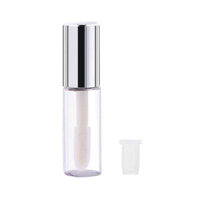Case of 45 packs, Empty Plastic Clear Lip Gloss Tubes Lip Balm Bottle Container Silver Transparent 1.2ML Makeup Tool for Women (45 pcs, Silver)