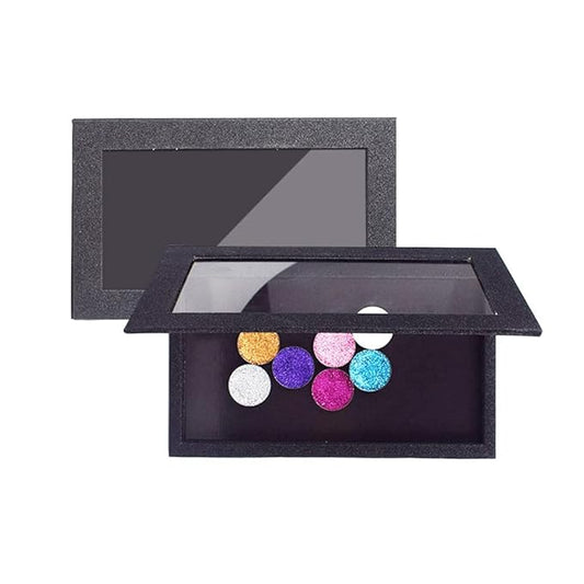 Professional Empty Makeup Magnetic Palette Set with 20 Adhesive Metal Stickers and 20 Empty Round Metal and 1 Depotting Spatula blush for powder and foundation (Black)