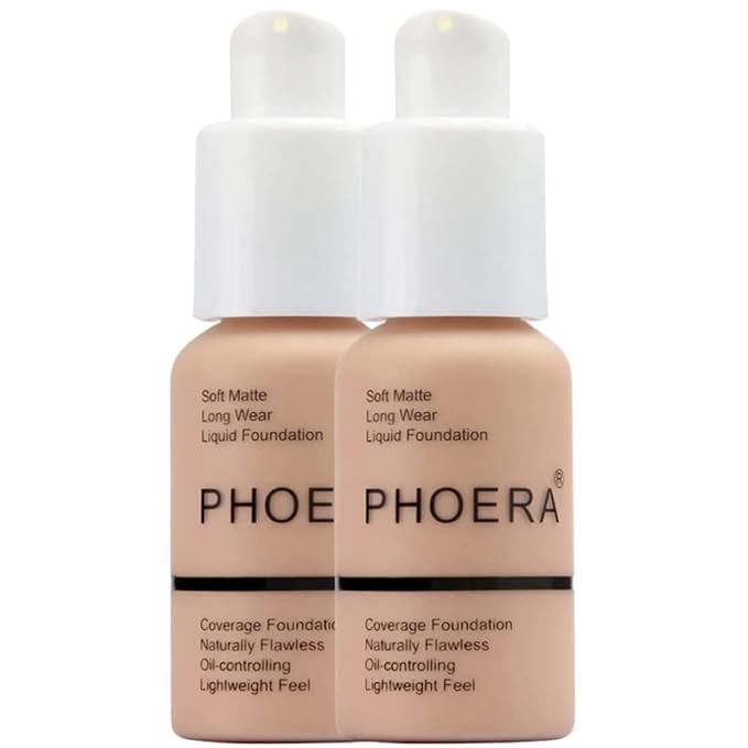 Phoera Foundation Full Coverage Makeup Set - 24hr Long Lasting Oil Control - Soft Smooth Matte Flawless Concealer Cream - Inc x2 30ml Foundation & Silicone Blender Sponge (103 Warm Peach)