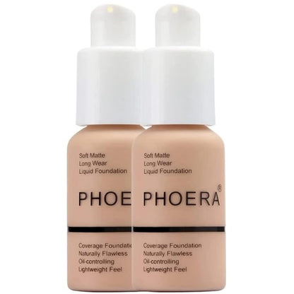 Phoera Foundation Full Coverage Makeup Set - 24hr Long Lasting Oil Control - Soft Smooth Matte Flawless Concealer Cream - Inc x2 30ml Foundation & Silicone Blender Sponge (103 Warm Peach)