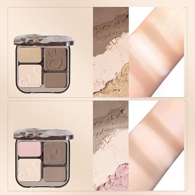 1 PC 4 Color Face Lift Facial Highlighter Blusher Contour Palette, 4 Color Multi Purpose Silky Facial Blusher Contour Facial Highlighter Palette (V01, 8g)