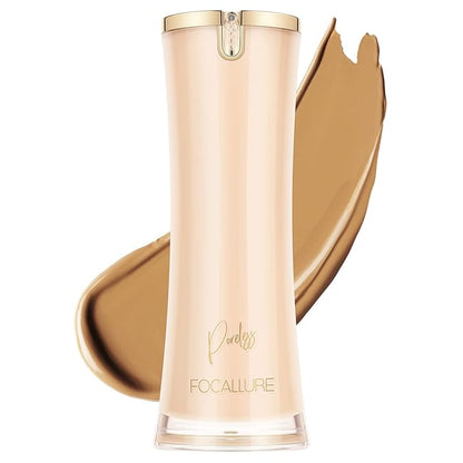 FOCALLURE PerfectBase Lasting Poreless Liquid Foundation, Medium to Full Coverage with Matte Finish, Covers Blemishes & Under-Eye Circles for All Skin Types, YL23 ALMOND