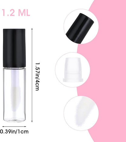 24 PCS Empty Lip Gloss Tubes, 1.2ml Clear Lip Gloss Tubes with Wand, Plastic Refillable Lip Balm Gloss Containers Clear Cosmetic Containers Bottles for DIY Makeup Lipgloss Making Kit(Black Cap)