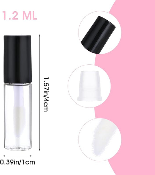 24 PCS Empty Lip Gloss Tubes, 1.2ml Clear Lip Gloss Tubes with Wand, Plastic Refillable Lip Balm Gloss Containers Clear Cosmetic Containers Bottles for DIY Makeup Lipgloss Making Kit(Black Cap)