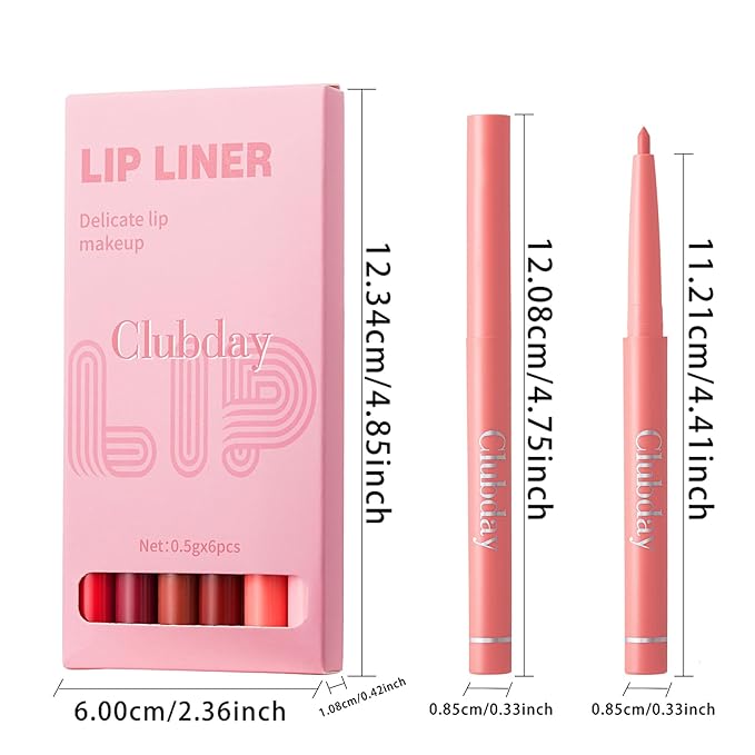 6 Pcs Retractable Lip Liner Longwear Rich Lip Colors，Smooth Application，Matte Finish Waterpoof Lip Pencil Multi Colors With All Skin