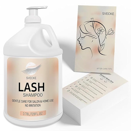 Eyelash Shampoo, 128 fl.oz/3.78L, with 50 Lash Extension Aftercare Cards, Foaming Cleanser for Professional Salon and Home Use