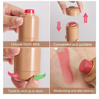 MAEPEOR Matte Blush Stick Creamy Natural Looking Finish Face Blush Long-Lasting Lightweight Buildable Blushes Stick for Cheeks (Color H01)