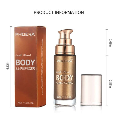PHOERA High Gloss Waterproof Body Luminizer Glitter Face Shimmer Moisturizer Lotion Tan Cream Foundation Makeup Bronzer AQUAPURITY (102 Metallic Gold)