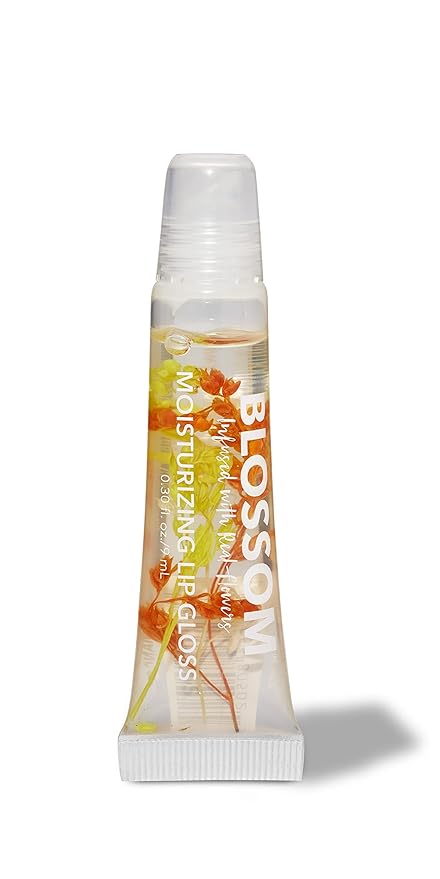 Blossom Lip Gloss Tubes, Mango Scented Thick Clear High Shine Moisturizing Flower Lip Gel with Nourishing Jojoba Seed Oil, Infused with Real Flowers, 0.3oz, Mango