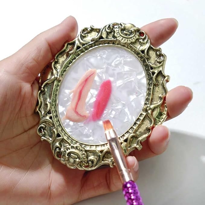 Teensery 2 Pcs Resin Nail Art Palette Mixing Plate Vintage Edge Display Board Cosmetic Tray Manicure Tool for Home and Salon Use