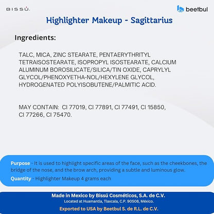 Bissú Powder Highlighter Makeup – Lightweight, Silky Formula for Radiant Skin, Easy Application, 10 Versatile Shades (07 Sagittarius, 4.5 Grams)
