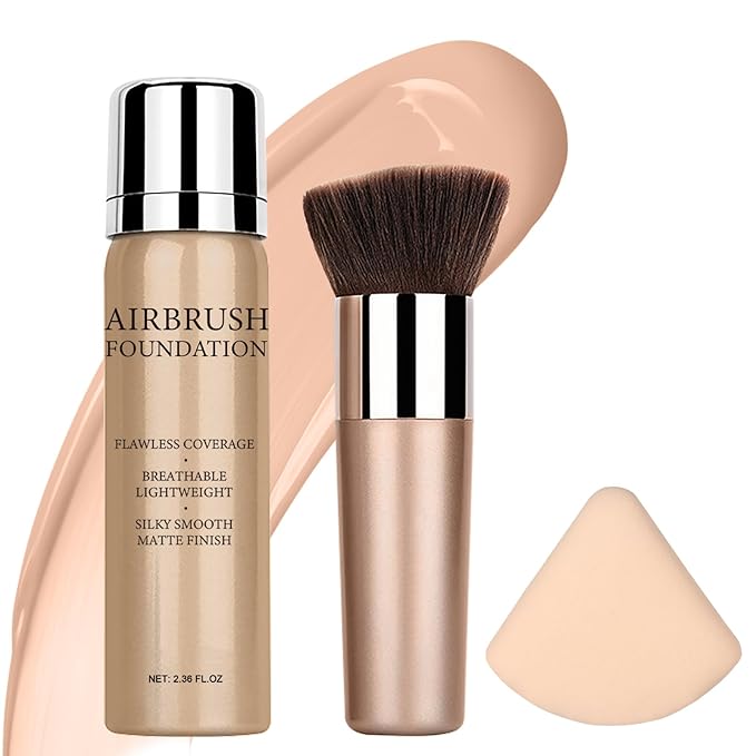 Airbrush Foundation Spray Makeup Set, Hydrating and Moisturizes Face Prime, Long Lasting Waterproof Full Coverage Foundation Mist for Color Correction, Brighten, Matte Finish, 2.36oz - Natural Color