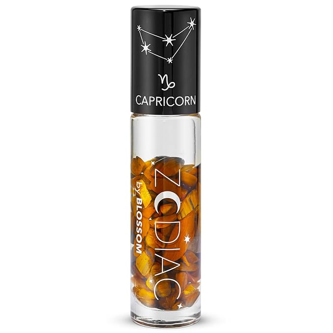 Blossom Lip Gloss Zodiac Sign Vanilla Scented Roll-On Lip Gloss, Moisturizing + Hydrating with Zodiac Crystals, Made in USA, 0.20oz, Capricorn