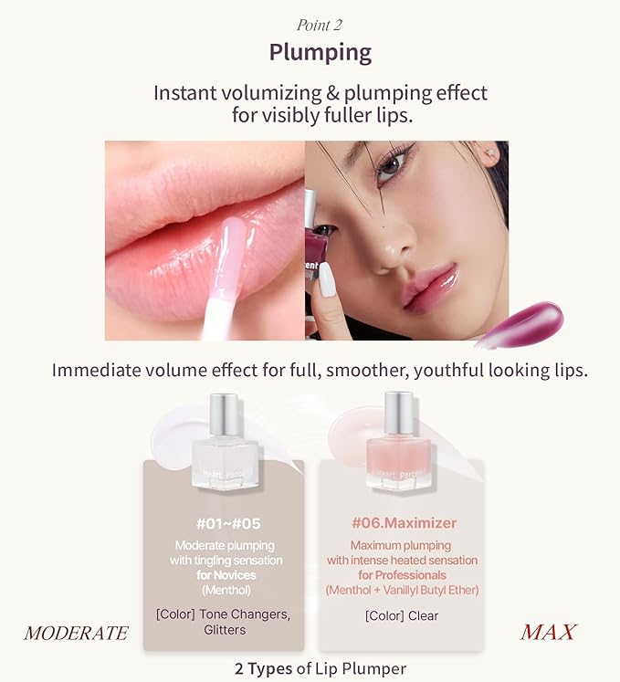 Heart Percent Dote On Mood Top Coating Lip Plumper, High-Shine Glossy Finish Warm to Cool Tone Changing Lip Gloss 02. Cool Changer